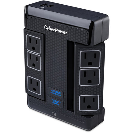 CyberPower HT600WSU2A protector contra sobretensiones para hogar 6 salidas 1680 julios 2 USB con extensor de toma 6 pies