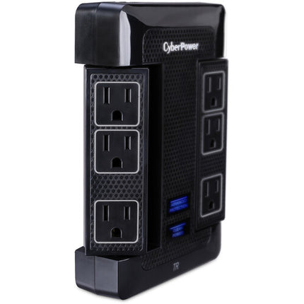 CyberPower HT600WSU2A protector contra sobretensiones para hogar 6 salidas 1680 julios 2 USB con extensor de toma 6 pies