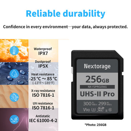 Nextorage NX-F2PRO Tarjeta de Memoria SDXC UHS-II 256GB V90 300MBs