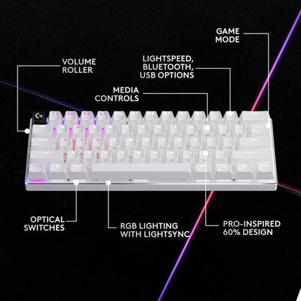 Logitech G PRO X 60 LIGHTSPEED Teclado Gaming Inalámbrico Blanco Interruptores Lineales 65 Horas Batería