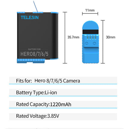 TELESIN Batería 1220mAh para GoPro HERO8 7 6 5 67 Minutos 4K