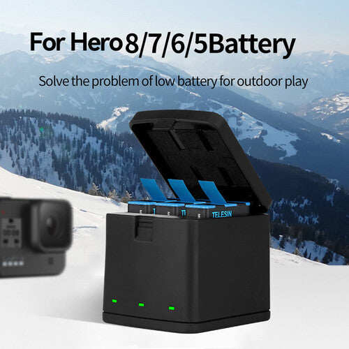 TELESIN Kit 3 Canales para GoPro con 2 Baterías 1220mAh y Caja Cargadora