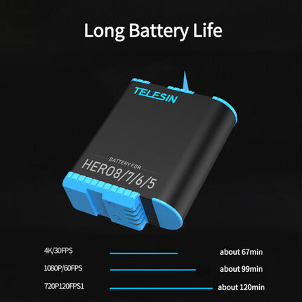 TELESIN Kit 3 Canales para GoPro con 2 Baterías 1220mAh y Caja Cargadora