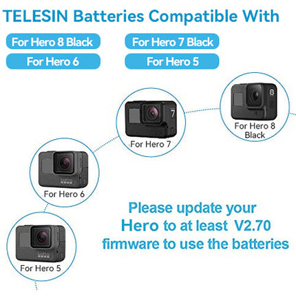 TELESIN Kit 3 Canales para GoPro con 2 Baterías 1220mAh y Caja Cargadora