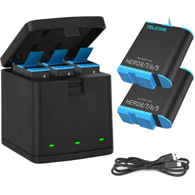 TELESIN Kit 3 Canales para GoPro con 2 Baterías 1220mAh y Caja Cargadora