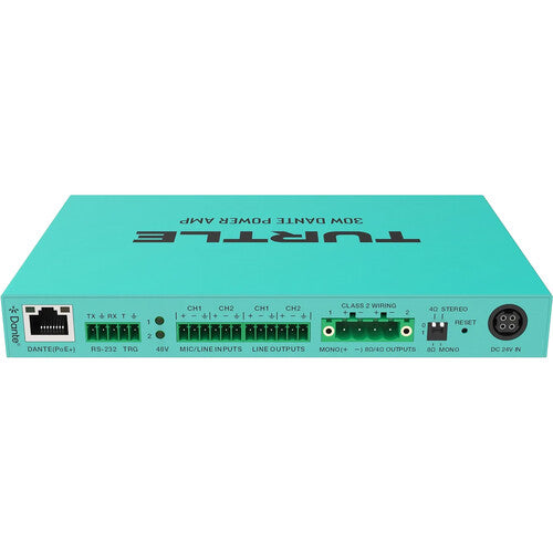 Turtle AV Dante Amplificador de Potencia 30W PoE+ DSP Integrado Chasis Metálico