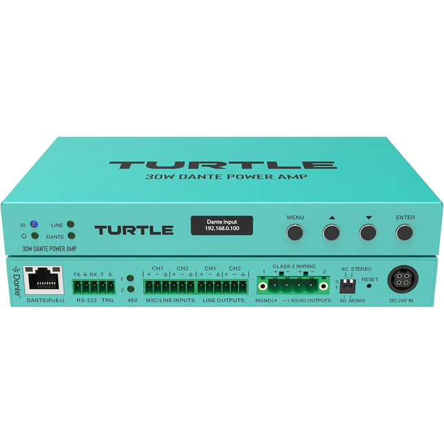 Turtle AV Dante Amplificador de Potencia 30W PoE+ DSP Integrado Chasis Metálico