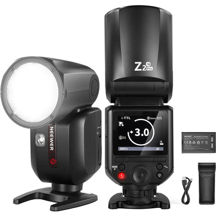 Neewer Z2PRO-N Flash Speedlite Nikon 76Ws Cabezal Redondo con Batería y USB-C