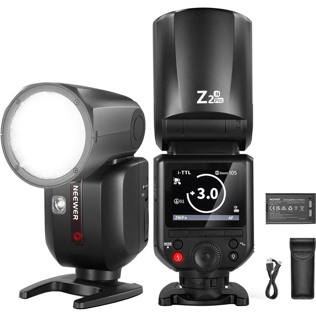 Neewer Z2PRO-N Flash Speedlite Nikon 76Ws Cabezal Redondo con Batería y USB-C