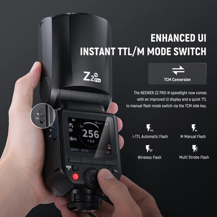 Neewer Z2PRO-N Flash Speedlite Nikon 76Ws Cabezal Redondo con Batería y USB-C