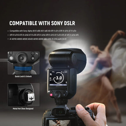 Neewer Z2PRO-S Flash Speedlite para Sony 76Ws Cabezal Redondo Batería y Cable USB-C