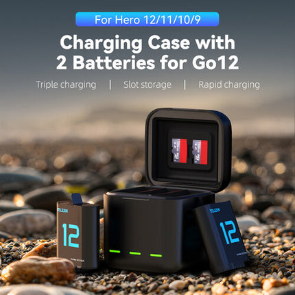 TELESIN Cargador con 3 Ranuras y 2 Baterías 1720mAh para GoPro HERO12 11 10 9