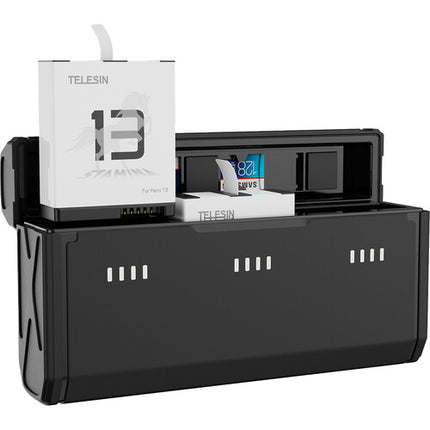 TELESIN Cargador portátil 3 ranuras para baterías GoPro HERO13 carga 2.8h diseño delgado