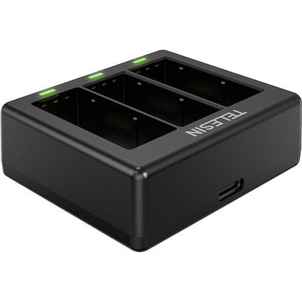 TELESIN Cargador 3 ranuras para batería GoPro HERO13 carga rápida 2A USB-C