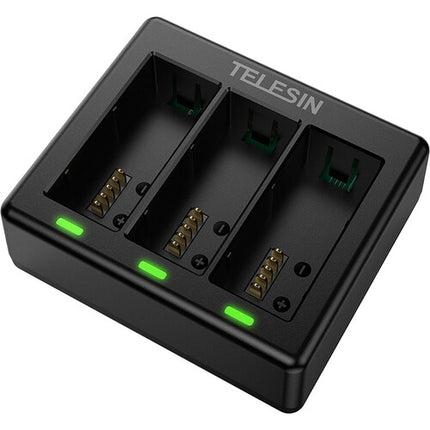 TELESIN Cargador 3 ranuras para batería GoPro HERO13 carga rápida 2A USB-C