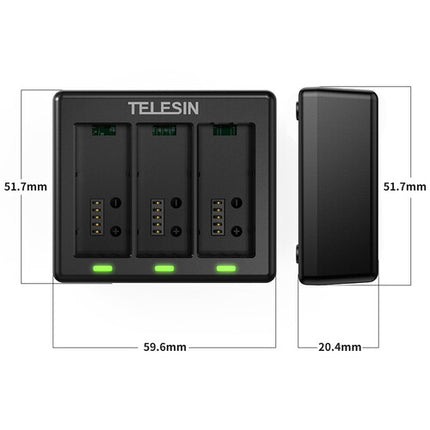 TELESIN Cargador 3 ranuras para batería GoPro HERO13 carga rápida 2A USB-C