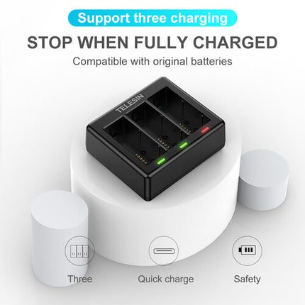 TELESIN Cargador 3 ranuras para batería GoPro HERO13 carga rápida 2A USB-C
