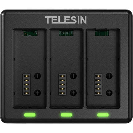 TELESIN Cargador 3 ranuras para batería GoPro HERO13 carga rápida 2A USB-C