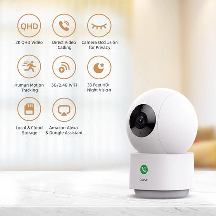 aosu IndoorCam P1 Cámara de Seguridad Interior 2K Visión Nocturna 10 m Pan y Tilt Wi-Fi