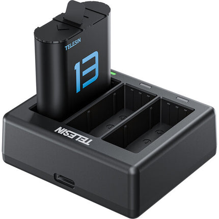 TELESIN Base de Carga 3 Puestos con 2 Baterías 1900mAh para GoPro HERO13