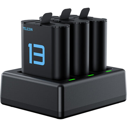 TELESIN Base de Carga 3 Puestos con 2 Baterías 1900mAh para GoPro HERO13