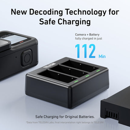TELESIN Base de Carga 3 Puestos con 2 Baterías 1900mAh para GoPro HERO13