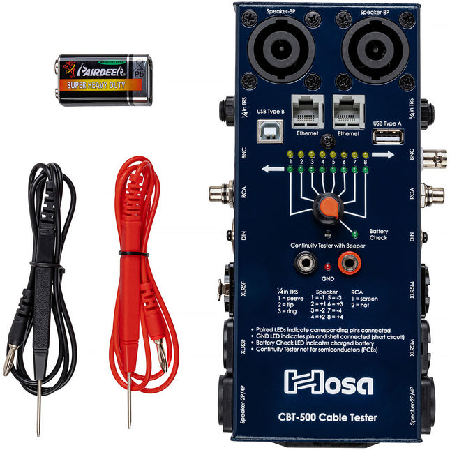 Hosa Technology CBT-500 Probador de Cable Audio con Multi Tipo y Leads Removibles