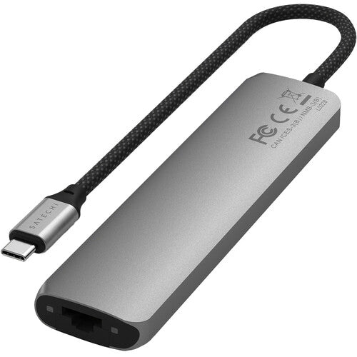 Satechi Slim USB-C 7-en-1 Adaptador Multi Puerto con Ethernet 100W PD 4K 60Hz Plata