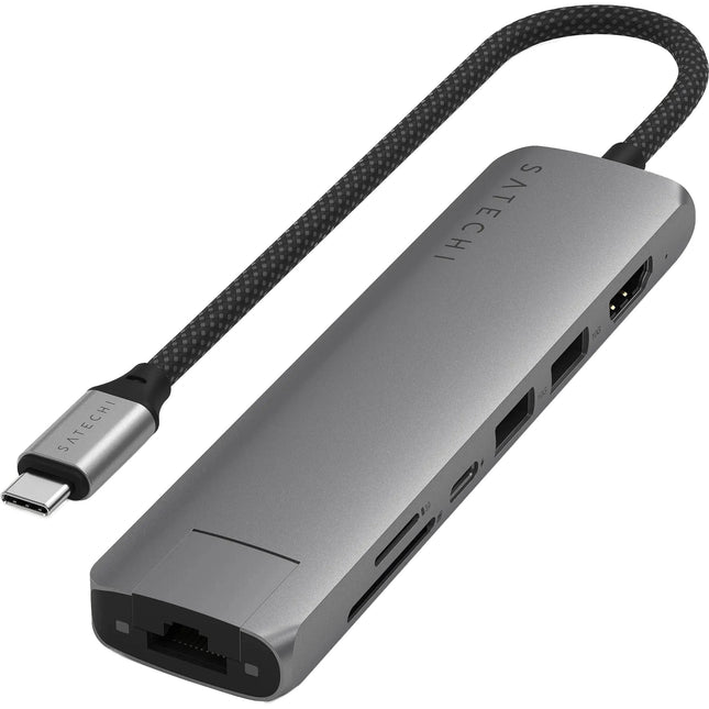 Satechi Slim USB-C 7-en-1 Adaptador Multi Puerto con Ethernet 100W PD 4K 60Hz Plata