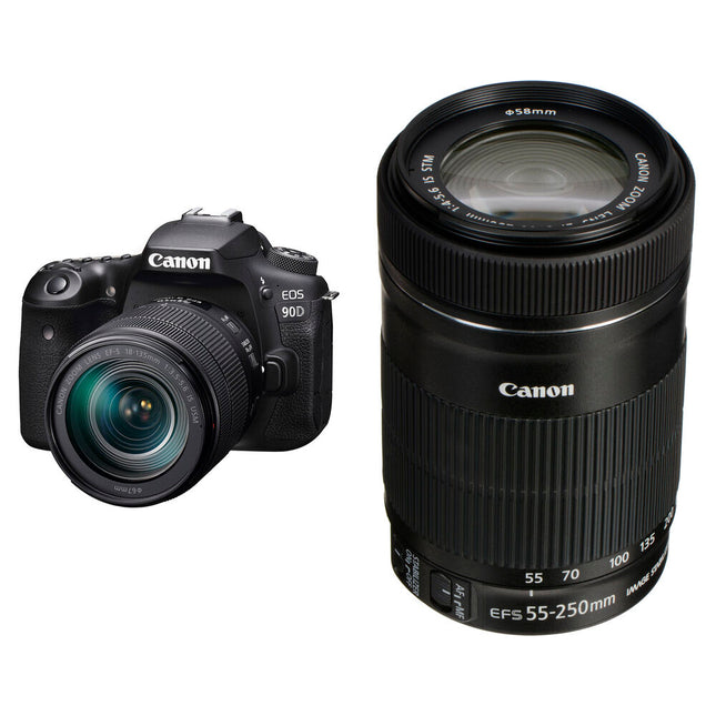 Canon EOS 90D Cámara Réflex Digital 32.5MP 4K UHD con Lentes 18-135mm y 55-250mm