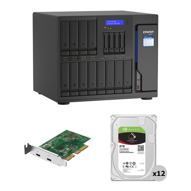 QNAP TVS-h1688X NAS 96TB 16 Bahías 12x8TB HDD 7200 rpm SATA III Thunderbolt 3