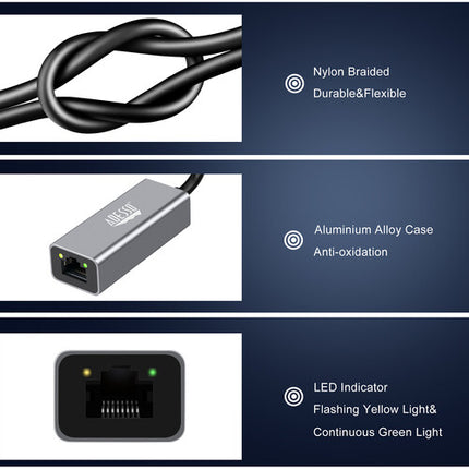 Adesso Adaptador de Red USB-C a Ethernet Gigabit con Cable Nylon Trenzado