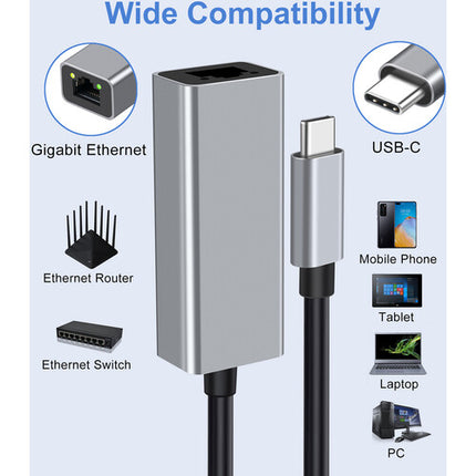 Adesso Adaptador de Red USB-C a Ethernet Gigabit con Cable Nylon Trenzado