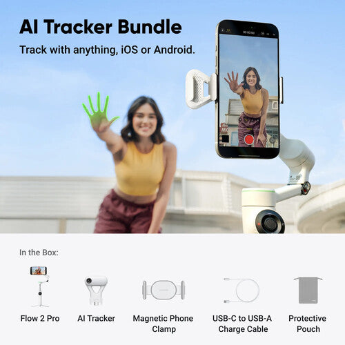Estabilizador móvil Insta360 Flow 2 Pro 3 ejes con AI Tracker blanco