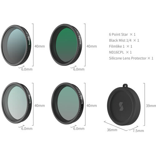 SmallRig Kit de Cuatro Filtros para DJI Osmo Action 5 Pro y 4 con Filtro ND16 y Polarizador Circular