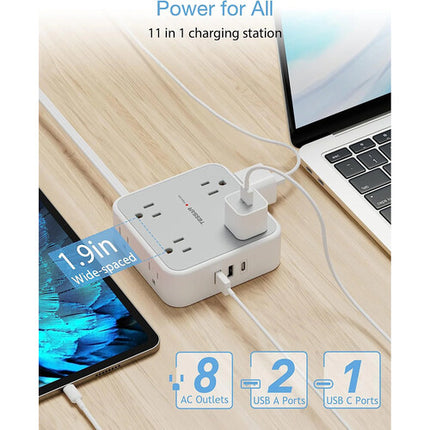 Tessan Protector de Sobretensión 8 Enchufes 2 USB-A 1 USB-C 15W 5ft