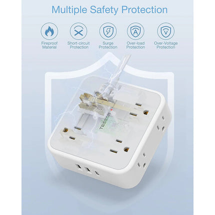 Tessan Protector de Sobretensión 8 Enchufes 2 USB-A 1 USB-C 15W 5ft