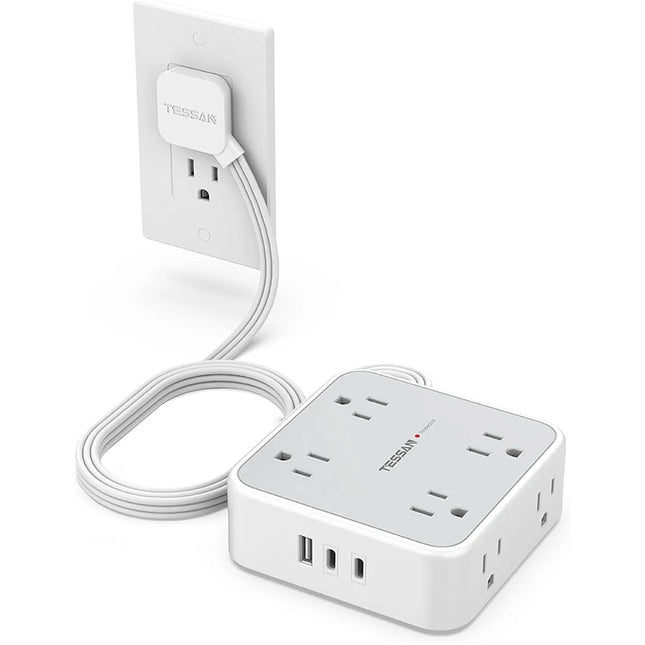 Tessan Protector de Sobretensión 8 Enchufes 2 USB-A 1 USB-C 15W 5ft