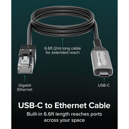 Plugable Cable USB-C 3.2 Gen 1 a Ethernet RJ45 Gigabit 2 Metros