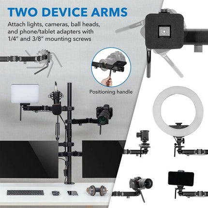 Mount-It! Soporte de estudio todo en uno para doble pantalla hasta 32" con brazo para micrófono y capacidad de 9 kg por pantalla
