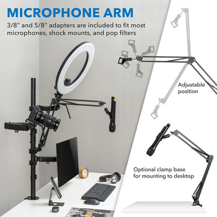 Mount-It! Soporte de estudio todo en uno para doble pantalla hasta 32" con brazo para micrófono y capacidad de 9 kg por pantalla