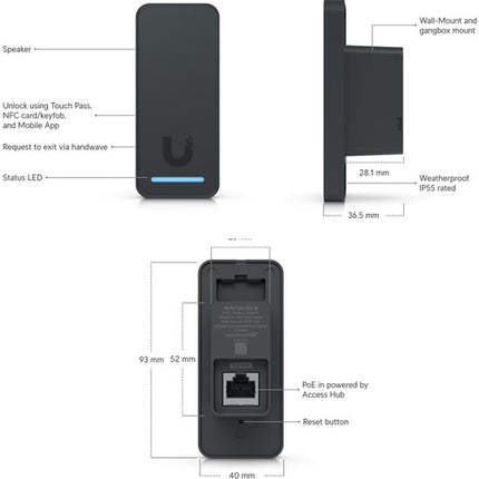 Ubiquiti UniFi Access G3 Lector NFC 13.56 MHz Alcance 1.18 Pulgadas IP55