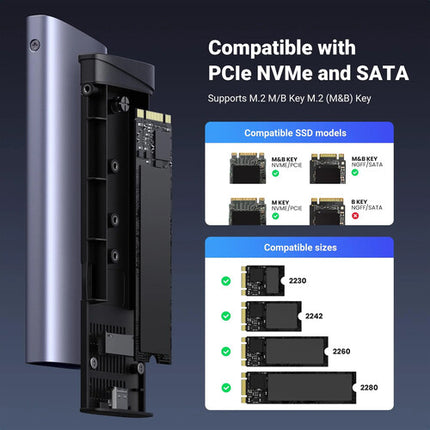 UGREEN USB 3.2 Gen 2 Caja para SSD M.2 NVMe SATA con conexión 10 Gb/s