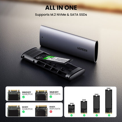 UGREEN USB 3.2 Gen 2 Carcasa M.2 NVMe SATA con USB-C 10 Gb/s y LED