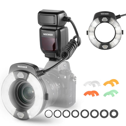 Neewer RF1-N Flash Anular Macro TTL para Nikon 76Ws 5600K con Gel de Color y Adaptadores 49-77mm