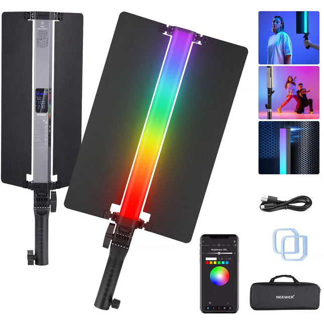 Neewer RGB2 Varita LED RGB con Barndoor Metal 465 Lux 2500-10000K Kit Completo