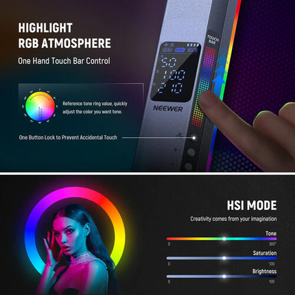 Neewer RGB2 Varita LED RGB con Barndoor Metal 465 Lux 2500-10000K Kit Completo