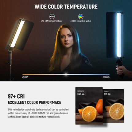 Neewer RGB2 Varita LED RGB con Barndoor Metal 465 Lux 2500-10000K Kit Completo