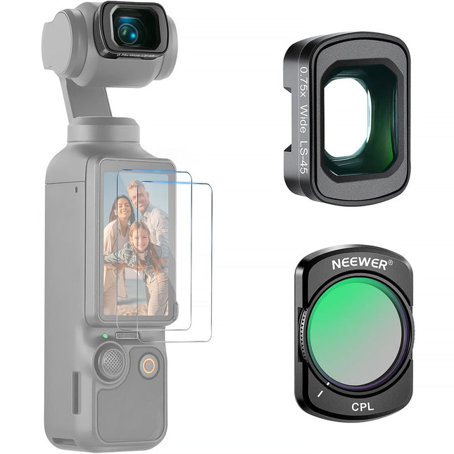 Neewer FL-B29 Lente Gran Angular 0.75x 108° y Filtro CPL DJI Osmo Pocket 3