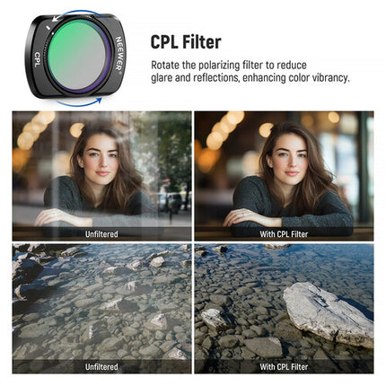 Neewer FL-B29 Lente Gran Angular 0.75x 108° y Filtro CPL DJI Osmo Pocket 3